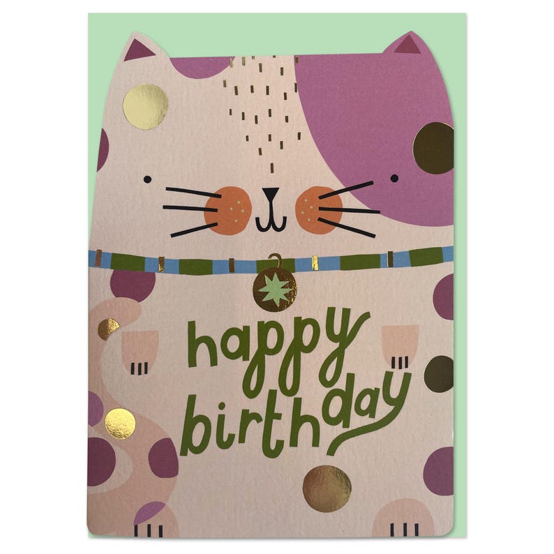 Happy Birthday | Greeting Card | Die Cut Cat | Bright and Colourful ...