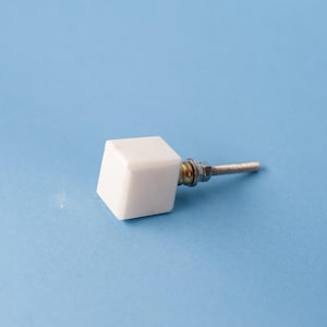 Modern White Marble Cube Cabinet Knobs|Gold Brass Base Drawer Pulls | Geometric Stone Hardware for Kitchen Cabinets Dressers and Vanities