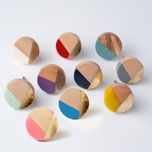 Geometric Harmony Knobs/Color-Blocked Abstract Art Deco, Mid Century Door Cabinet Hardware/Modern Wood, Brass Drawer Pulls