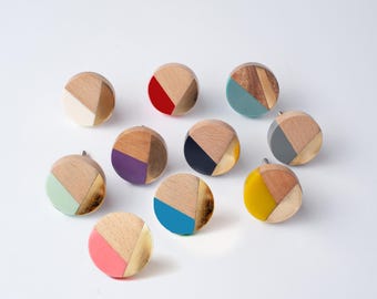 Geometric Harmony Knobs/Color-Blocked Abstract Art Deco, Mid Century Door Cabinet Hardware/Modern Wood, Brass Drawer Pulls