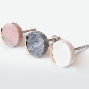 Pink-White-Grey Marble Door Knob - Natural Stone DoorPull with Brushed Brass Edge -  Stone Cupboard Door Handle - Luxury Home Accessory