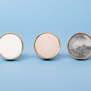 Pink-White-Grey Marble Door Knob - Natural Stone DoorPull with Golden Brass Rim -  Solid Stone Cupboard Door Handle - Luxury Home Accessory