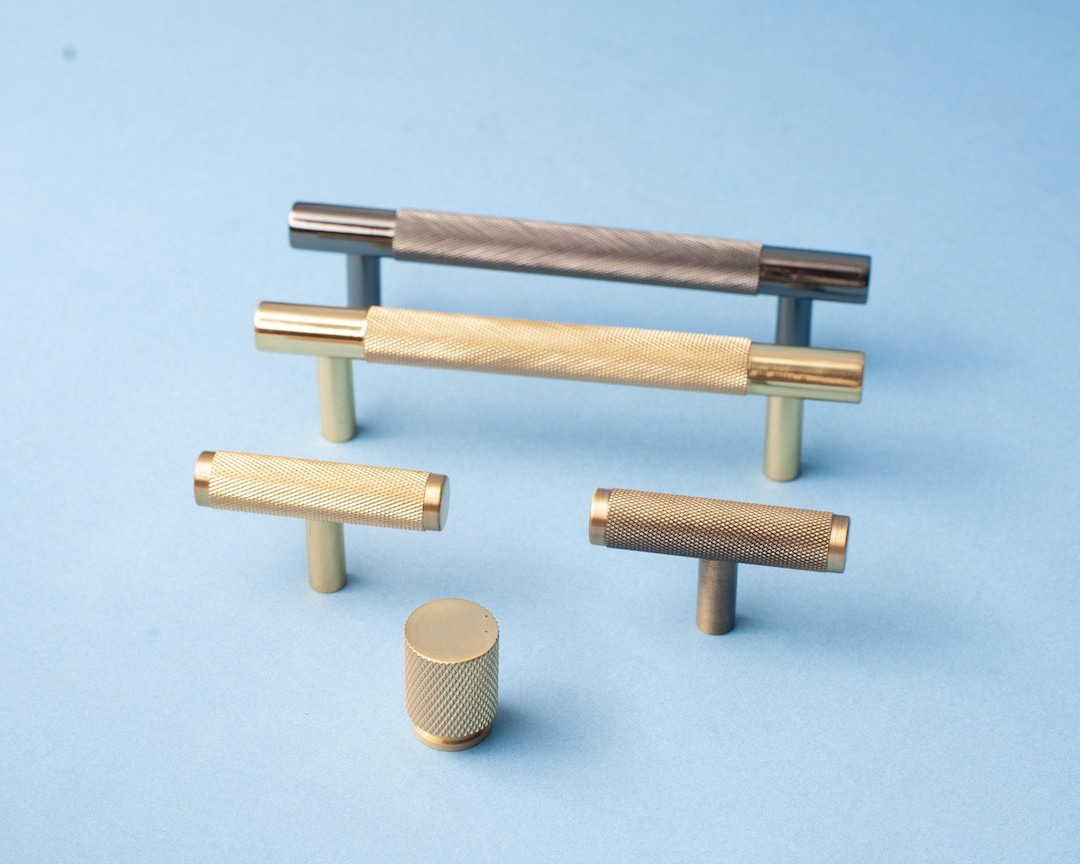 Solid Brass Knurled Handles – Modern Gold Cabinet Knobs, Drawer Pulls ...