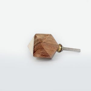 Geometric Wood and Marble Cabinet Knobs | Faceted Hexagon Drawer Pulls | Split Stone Furniture Hardware for Dressers Kitchens and Vanities