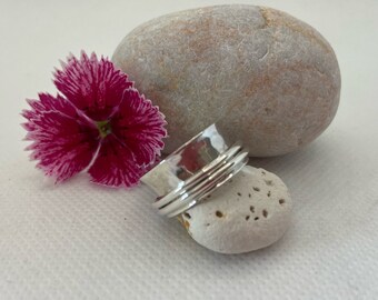 Wide Silver Textured Ring, Silver Band With Spinners, Gift Ring, Handmade Ring, Wide Silver Band with Spinners