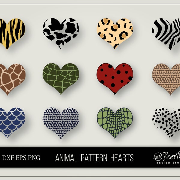 Hearts animal patterns, digital svg dxf eps png cut file for valentine love wedding marriage friendship - Snake Zebra Crocodile Giraffe Fish