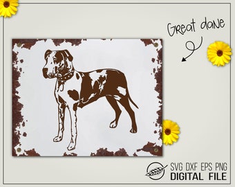 Great Dane digital design svg dxf eps png cut file for cutting machines dog large breed puppy guard dog sign