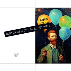 Printable birthday card in Vincent van Gogh style, JPG/PDF file, instant download image 2