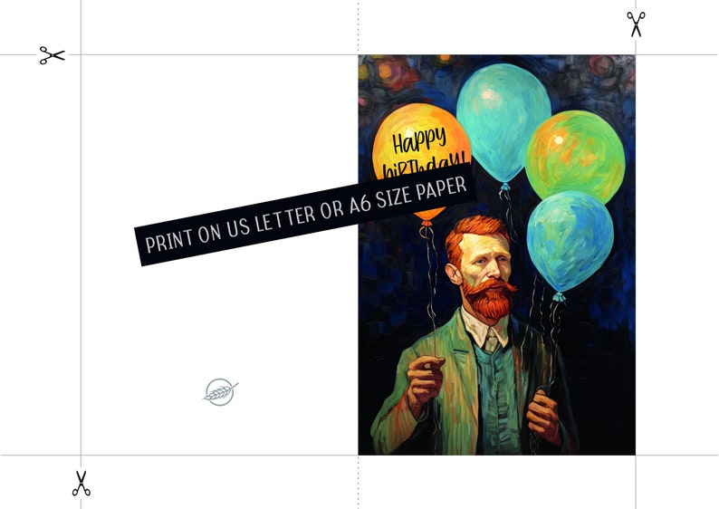 Printable birthday card in Vincent van Gogh style, JPG/PDF file, instant download image 2