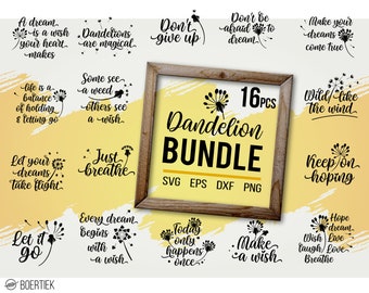 Dandelion bundle with quotes, digital, instant download, file for cutting machines, spring flowers, beautiful quotes