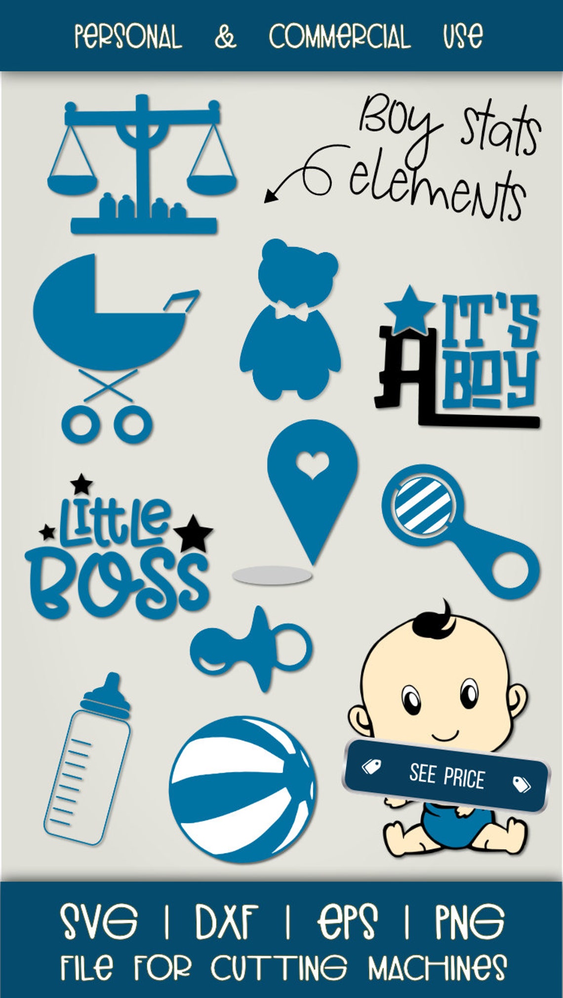 Download 20 baby boy elements for baby birth announcement SVG cut | Etsy