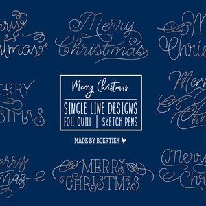 Merry Christmas, single line designs for sketch pens and foil quill