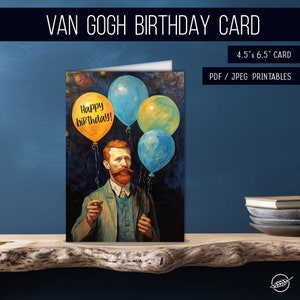 Printable birthday card in Vincent van Gogh style, JPG/PDF file, instant download image 1