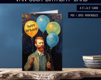 Printable birthday card in Vincent van Gogh style, JPG/PDF file, instant download