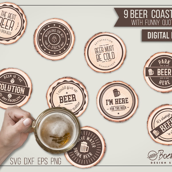9 funny quotes for beer coasters, SVG cut files