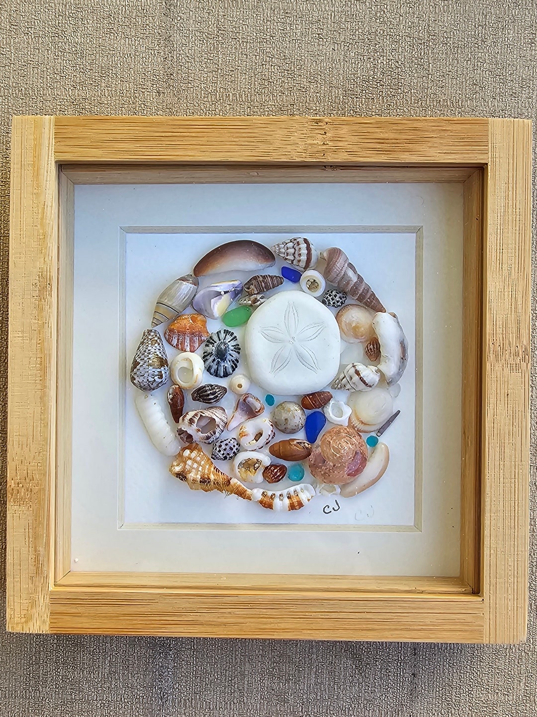 Wood Shadowbox Frame ~ Sea Shell Art. Shells, Sea Glass, Sand Dollar ...