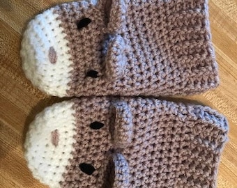 Handmade crochet animal mittens