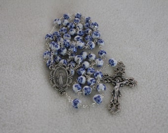 Rosenkranz Perlen, Heiliger Rosenkranz, Miraculous Medal Elegant Blue Flower Rosenkranz