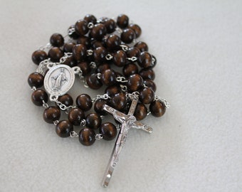 Rosary Beads, Holy Rosary, Miraculous Medal 8mm Wooden Rosary Beads