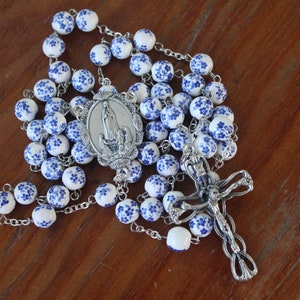 Rosary Beads, Blue Flower Custom