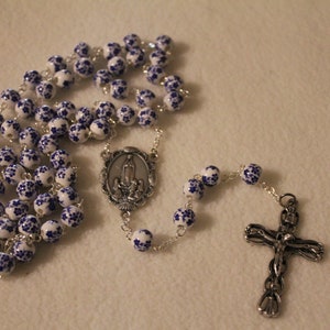 Rosary, Rosary Beads, Holy Rosary, Our Lady of Fatima Blue Daisy flower Rosary