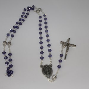 Holy Rosary Beads, 6mm Bicone Tanzanite/purple Crystal beads