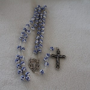 Rosary, Rosary Beads, Holy Rosary, Miraculous Medal Rosary, Blue flower Rosary