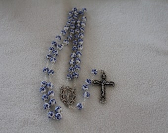 Rosary, Rosary Beads, Holy Rosary, Miraculous Medal Rosary, Blue flower Rosary