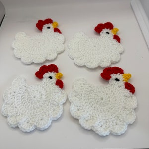 Hand crochet Chicken Coasters set of 4