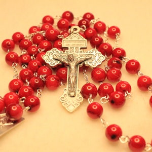 Rosary Beads, Crown of Thorns Rosary Beads, 8mm Red Jasper Beads