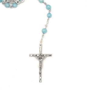 Blue/green 6mm Miraculous Medal Rosary Beads