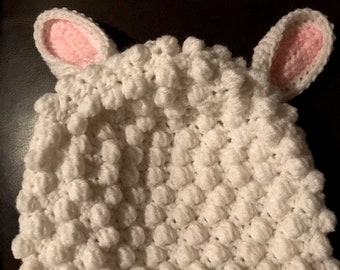 handmade crochet lamb toddler hat