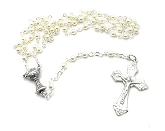 First Communion 4mm Glass Pearl Rosary Beads