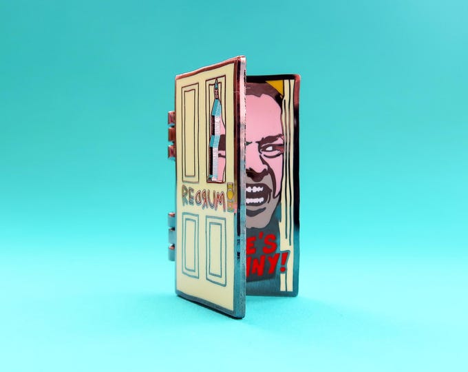 Redrum The Shining Door / Here's Johnny! Black Metal Hinge Hard Enamel Pin - Stanley Kubrick Horror- Jack Torrance Overlook Hotel- Dr Sleep