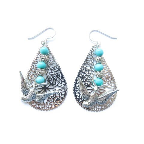 boucles d'oreilles oiseau hirondelle argent