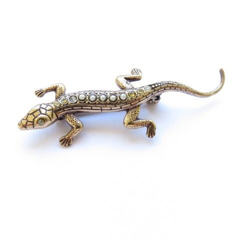 Broche Fantaisie Vintage Lézard En Laiton - Ancienne - Dorée