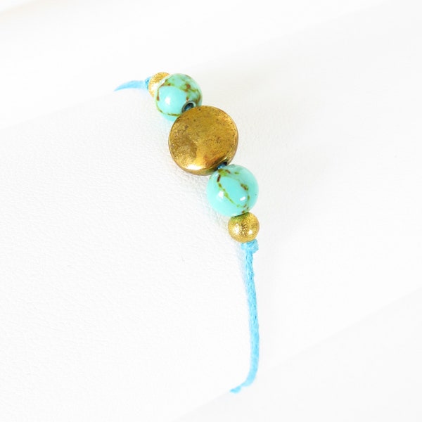 Bracelet coton ciré turquoise réf.16312