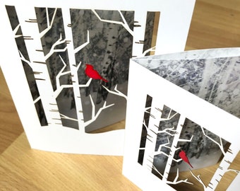 Cardinal Birch Forest in Winter  — Laser Cut Card