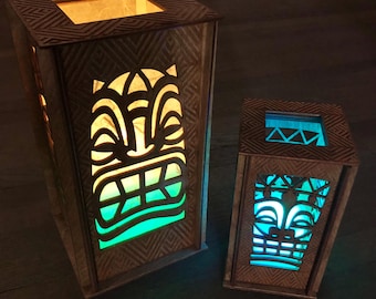 Tiki Mask Lantern Laser Cut and Engraved