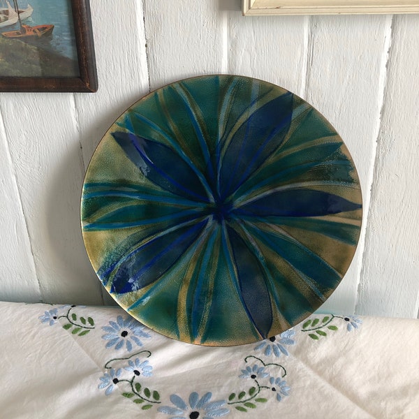 Mid century green blue enamel and copper dish vintage - traditional art Quebec artist - enamel & copper collection // Made in Quebec