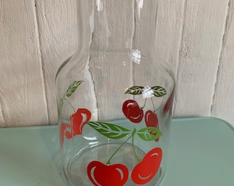 Vintage KIG Indonesia cherry pattern pitcher juice glass - glass juice pitcher - fruit punch - summer gift // Made in Indonesia