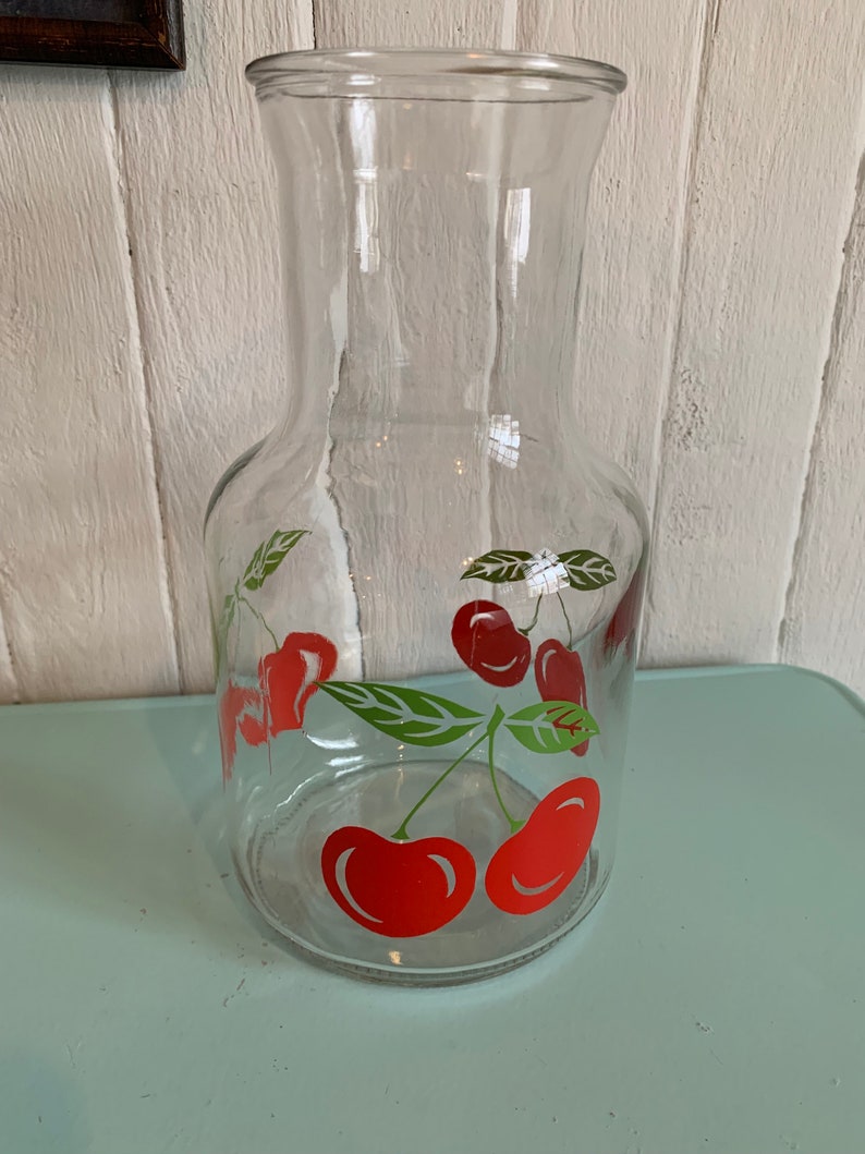 Vintage KIG Indonesia cherry pattern pitcher juice glass glass juice pitcher fruit punch summer gift // Made in Indonesia image 1