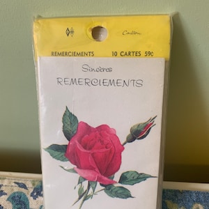 Unused thank you cards kit - french text - rose pattern collector Carlton cards - stationnery kit - paper kit cards // Fabriquées au Canada