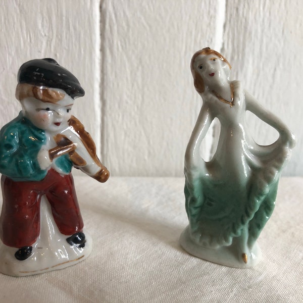 VTG porcelain duo - musician boy & flamenco dancing girl - souvenir - kitsch hand painted figurines hand painted // Made in Japan