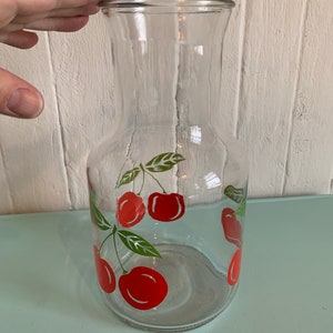 Vintage KIG Indonesia cherry pattern pitcher juice glass glass juice pitcher fruit punch summer gift // Made in Indonesia image 8
