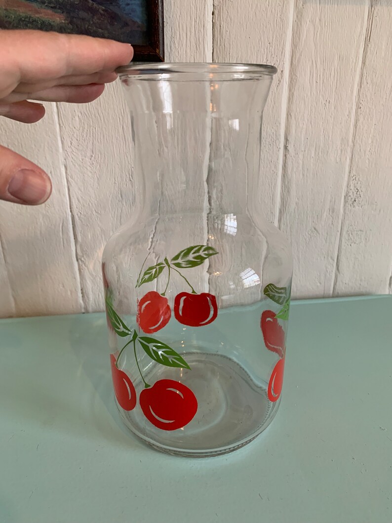 Vintage KIG Indonesia cherry pattern pitcher juice glass glass juice pitcher fruit punch summer gift // Made in Indonesia image 8