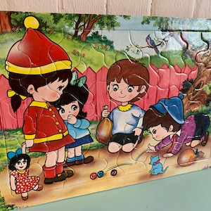 VTG cartón bandeja de tarjetas rompecabezas tablero de dibujo canicas jugando a los niños - baby shower de recuerdo de la infancia dedicado // Hecho en Corea