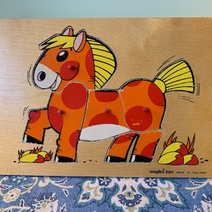 VTG Simplex Toys kucyk drewno dziecko niemowlę 1 1/2-3 lata puzzle-pamiątka z dzieciństwa baby shower//wyprodukowano w Holandii