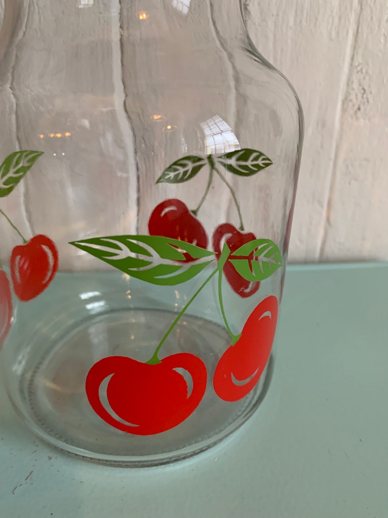 Vintage KIG Indonesia cherry pattern pitcher juice glass glass juice pitcher fruit punch summer gift // Made in Indonesia image 5