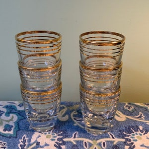 VTG France mini drinking glass barware clear with gold trim - digestive - port - liqueur - barware accessory // Made in France